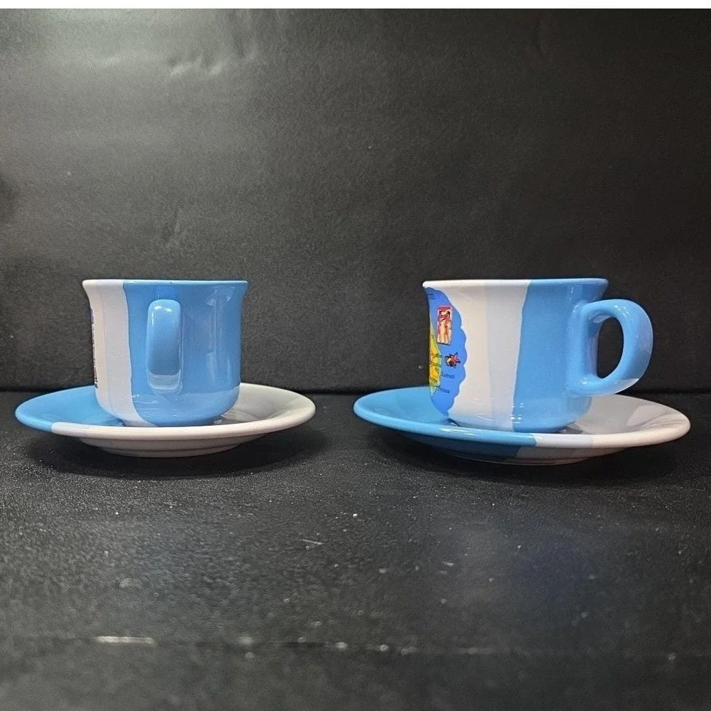Greek Pottery Cup and Saucer Set, Santorini Coast Mug Blue White Greece Souvenir - Picture 4 of 10